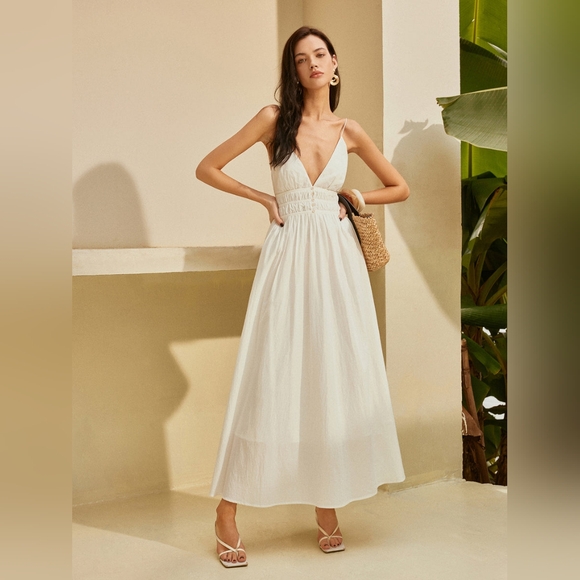 NWT Commense Backless Pleated Deep V-Neck Dress -gorgeous! Size Large β€οΈ - Picture 4 of 14